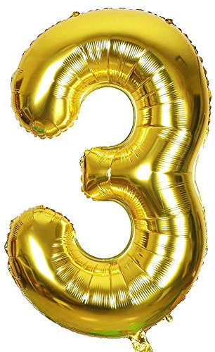 Palloncino Gonfiabile Numero per Compleanni / Feste Dimensione 35cm Colore Oro (Numero 3)