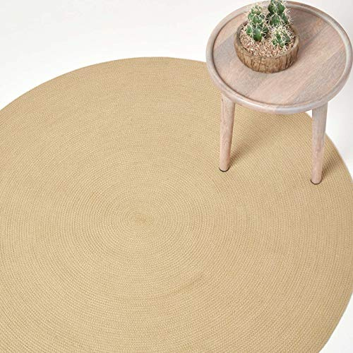 Homescapes runder Teppich 120 cm, Natur, geflochtener Bettvorleger aus Baumwolle, Wendeteppich, handgewebter Retro-Teppich, beige