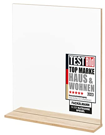 FACKELMANN Spiegelelement Finn/Badspiegel mit Ablage/Maße (B x H x T): ca. 60 x 69,5 x 13,5 cm/hochwertiger rechteckiger Spiegel fürs Badezimmer und WC/Ablage: Braun hell/Breite: 60 cm