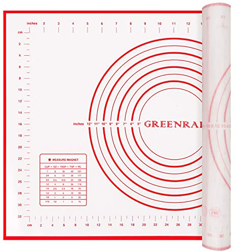 Silicone Pastry Mat Extra Thick Large Non Stick Baking Supplies Kitchen Counter Cooking Rolling Dough Sheet Pie Crust Sourdough Bread Oven Liner with Measurement (L-16''(W)*24''(L), 1#Red)