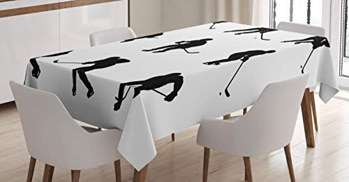 ABAKUHAUS Eishockey Tischdecke, Schwarze Spieler Silhouetten, Für den Inn und Outdoor Bereich geeignet Waschbar Druck Klar Kein Verblassen, 140 x 170 cm, Weiß Schwarz