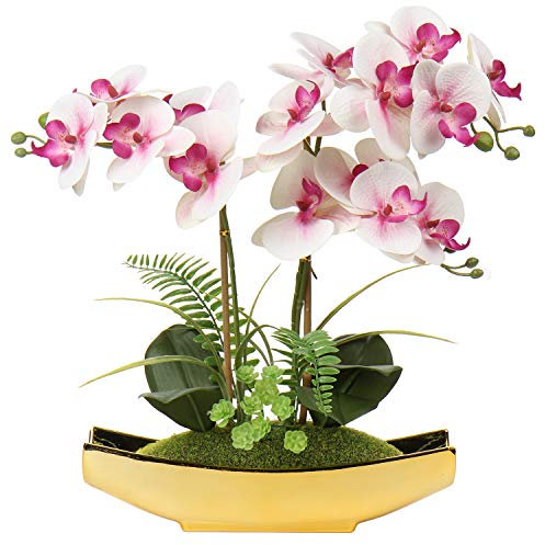 Briful Kunstblumen wie Echt Orchideen Künstliche Blumen im Topf Phalaenopsis Kunstorchidee Bonsai Deko Frühling für Badezimmer Wohnzimmer Tischdeko, Höhe 38CM