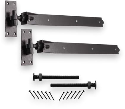 Black Heavy-Duty Adjustable Hook and Band Hinges for Field or Garden Gates Supplied in Pairs with All The Fixings (24 Inch)