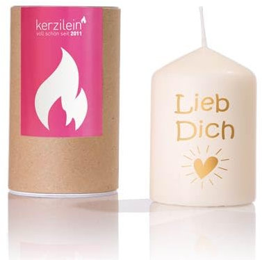 kerzilein Flämmchen LIEB DICH Herz gold, klein 8 x 6 cm, Spruchkerze handveredelt, Geschenkidee zur Hochzeit