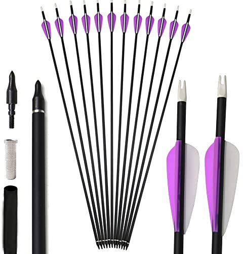 wolfman 12Pcs 32 Zoll Carbon Pfeile Spine 500 Pfeile für Bogenschießen Jagd Bogen Pfeile Jagdpfeile mit Kunststoffbefiederung für Pfeil Und Bogen Recurvebogen Compoundbogen Langbogen