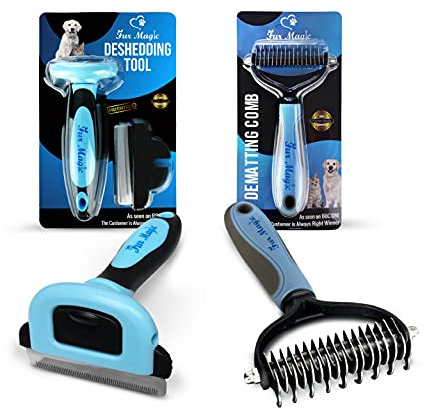 Fur Magic Deshedding Tool & Dematting Comb – Grooming Brushes for Dogs, Cats, Horses – Reduce Shedding and Remove Knots, Mats and Loose Undercoat, Medium Size