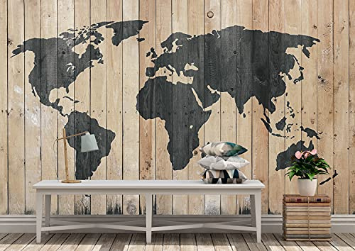Oedim Fotomurale Vinile Adesivo Mappamondo in Legno Verticale, Vinile Adesivo Decorativo per Stanze, Decorazione da Pareti
