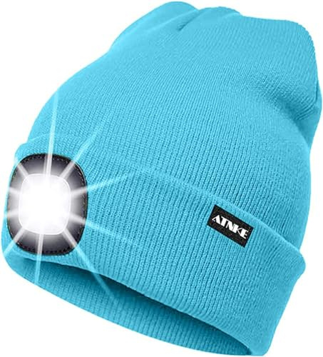 ATNKE LED Beleuchtete Mütze,Wiederaufladbare USB Laufmütze mit Licht Extrem Heller 4 LED Lampe Winter Warme Stirnlampe für Herren und Damen Geschenke