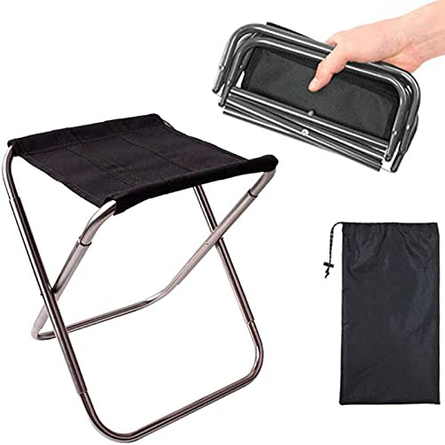 shajiahao Campinghocker, zusammenklappbar, klein, tragbar, faltbar, Ultraleicht, zusammenklappbar, tragbar, Kleiner Campingstuhl aus Aluminium, für Reisen, Wandern, Angeln, BBQ (Silber)