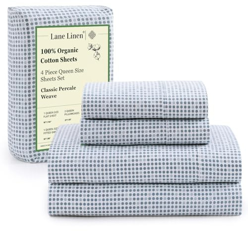 LANE LINEN Eco Friendly 100% Organic Cotton Queen Bed Sheets Set, Printed Modern Polka Dot Cotton Sheets, Soft & Comfy Low Pill Fade Resistance Fully Elasticized Queen Size Bed Set 15 deep Pockets