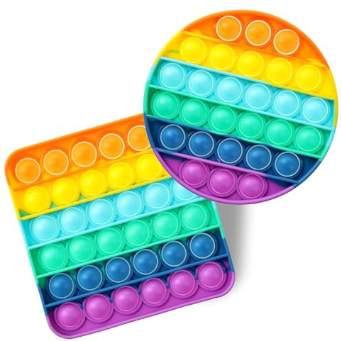Mr. Pen- Pop Fidget Sensory Toys, 2 Pack, Circle & Square Shapes, Sensory Stress Relief Squeeze Toys for Kids & Adults, Silicone Bubble Popping Game for Anxiety, Fun
