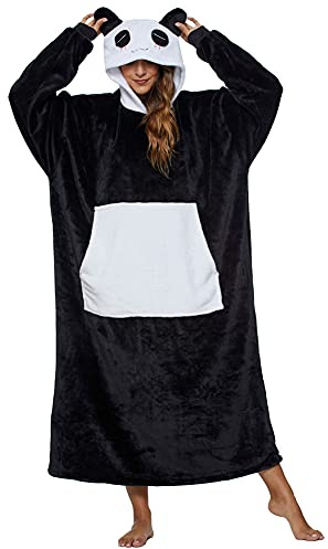 LATH.PIN Panda Coperta da Divano Animale Coperta con Cappuccio Pigiama Cosplay Oversize Taglie Forti Unisex Caldo Plaid con Maniche Tasca Divertente Felpone Donna