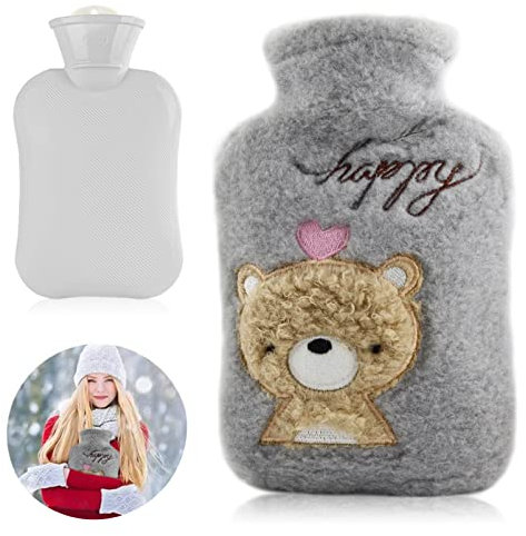 Bolsa de Agua Caliente,Botellas de Agua Caliente,Bolsa de agua caliente para niños,Bolsa de agua caliente con funda suave,Apto para niños y adultos,Bolsa de agua térmica (Osito)