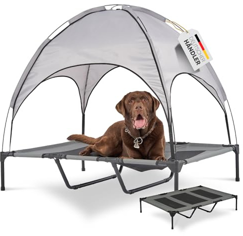 Deuline Hundeliege mit Dach erhöhtes Hundebett Garten Outdoor Haustierliege XL-122x91x23/114cm GRAU 520084