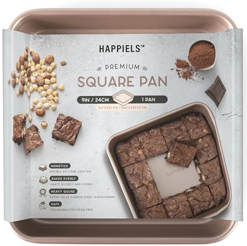 HAPPIELS 9-inch Square Pan | 9x9 Baking Pan | Brownie Pan | Baking Pan for Oven | Housewarming Gifts | Wedding Gifts | Gifts for Bakers