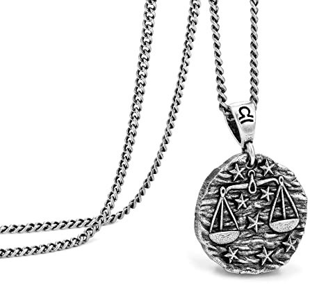 Speroto Collana Zodiaco Costellazione Regalo per Amici Famiglia Oroscopo Astrologia Collana in Acciaio Inossidabile Collana con Ciondolo in Rilievo per Uomo Donna (Libra)