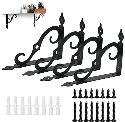 Regalwinkel Schwarz Metall 4 Stück 14cm * 11cm Regalhalterung Schwerlastwinkel Regalhalter Metall Schwerlastkonsole Regalträger Vintage für die Wandmontage Bücherregale Garten Küche