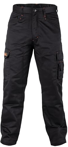 Black Hammer Survival Men's Heavy Duty Utility Trousers | Water Repellent, Breathable Polycotton, Triple-Stitched Reinforcement, 7 Pockets, Velcro Phone Pocket, Strong Belt Loops