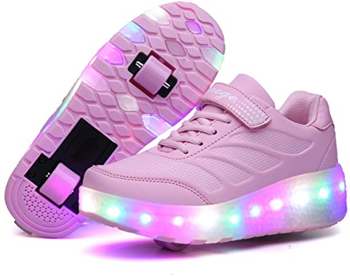 LED skateboard 7 färger blinkande sportsko med rulle multisport utomhus friidrott gymnastik löpning sneaker automatisk infällbar sneakers mode, 616 ros, 39 EU