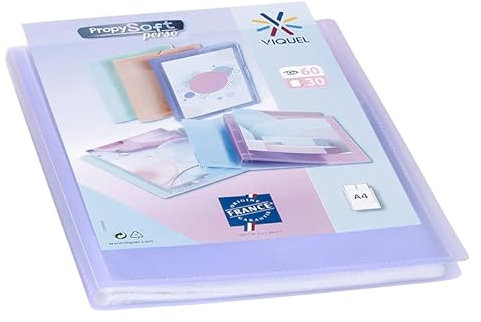 Viquel - Protège documents personnalisable - Reliure Format A4 - Porte vues 60 Vues (30 pochettes) Propysoft - Pochettes transparentes et lisses - Violet translucide