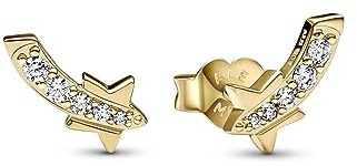 Shooting star 14k gold-plated stud earrings with clear cubic zirconia