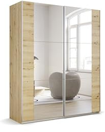 Rauch Möbel Kronach Schwebetürenschrank Schrank Kleiderschrank Eiche Artisan, Holz, mit Spiegel, 2-türig, Inklusive 2 Kleiderstangen, 2 Einlegeböden, BxHxT 175x210x59 cm
