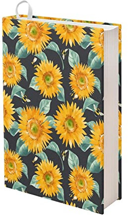 Kuiaobaty Sonnenblumen-Buchhüllen für Bibelbuch, Romane, Bienen, Blumen, dehnbares Büchertuch für Taschenbuch, fester Einband, Buchhülle