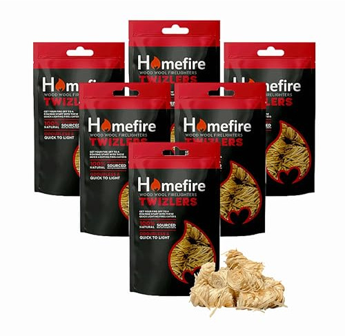Wood Wool Fire Lighters Multipack - Pack of 6 x 300g Easy to Light 100% Natural Twizlers Firelighters with Topline Card for Charcoal BBQ’s, Pizza Oven, Fire Pits, Wood Burners, Barbecue, Camping