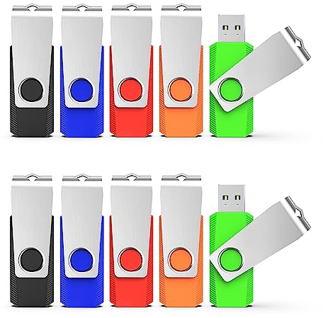 KEXIN USB Stick 16GB 10er Set, Speicherstick USB 3.0, Lesegeschwindigkeit bis 80MB/s, Schreibgeschwindigkeit bis 20MB/s, untes Metallgehäuse, Drehbares Design - Schlüsselanhängergeeignete USB-Sticks