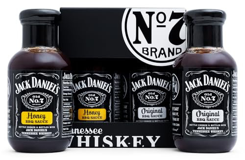 Jack Daniels BBQ Sauce Gift Set, 1x Honey, 1x Original BBQ Sauce Tennessee Whiskey, Jack Daniels Gifts for Men - Barbecue Food Gifts for Boyfriend, Dad and Mens Gift for Birthday, Fathers Day