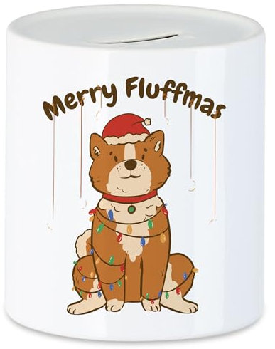 Hey!Print Merry Fluffmas Spardose Lustiger Hund Hundefreunde Hundeliebhaber Hundebesitzer Weihnachten Geschenkidee