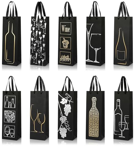 Van Henry Sacchetti regalo per bottiglie, confezione da 10 pezzi, eleganti sacchetti regalo per vino, spumante, champagne e altro – 32,5 x 11 x 9 cm, Fucoso, Borsa per bottiglie