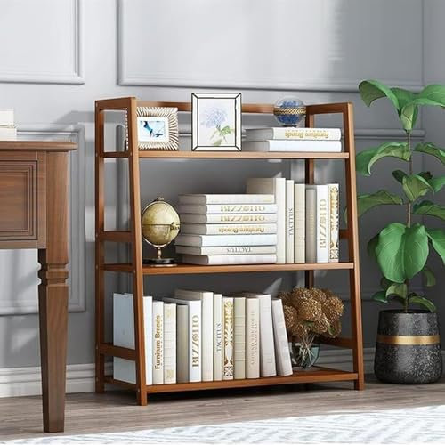 Libreria da Pavimento, Realizzato in Bambù Naturale, Scaffale per Organizzatore da Tavolo Libreria con Scaletta in Bambù a 3 Livelli Scaffali per Libri per Scrivania del Computer