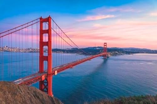 adrium Acryl-Bild 120 x 80 cm: Golden Gate Bridge am Sonnenuntergangshimmel, San Francisco, Kalifornien (132093247)