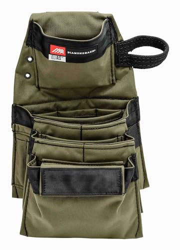 The Diamondback Elias 2.0 Tool Pouch, Ranger Green, Left Side | for Carpenters, Remodelers, Framer | Holder for Drill, Driver, Hand Tools, Chalk Line, Punch, Chisel, Marker | 17.5x11.25