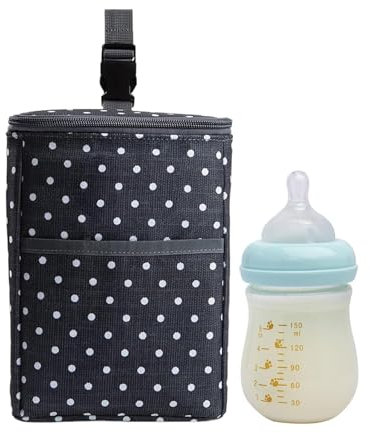 Baby Bottle Cooler Bag | Breastmilk Travel Cooler Freezable Double Bottle Bag with Ice Pack - Bottle Bag for Daycare, Zip Closure, Buckle Handle, Hold 2 Bottles, Black, Refer to , Unisex