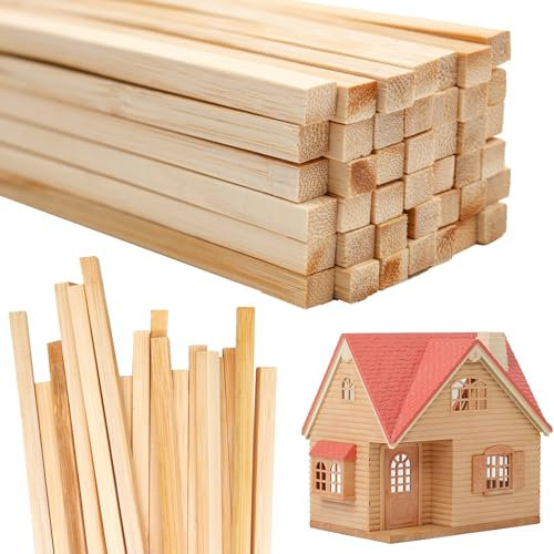 JKDHJK 100 palitos cuadrados de madera de balsa, tiras de madera dura sin acabar, bastones largos naturales para manualidades, modelismo (8 x 8 x 300 mm)