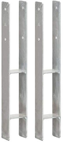 qohoio Fence Anchors 2 pcs Silver 8x6x60 cm Galvanised Steel,Fence Posts Support U Type Pergola Brackets Extender Foot Shaped Concrete in U Heavy Duty Posts Anchor Tool Spikes Steel Galvanised