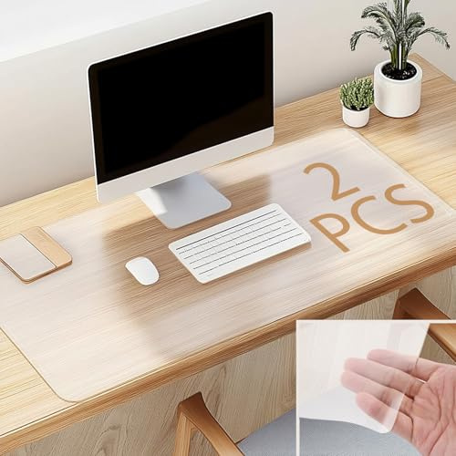 YAYODS 2 Stück Schreibtischunterlage Transparent 1,5mm - 90x40cm PVC Tischdecke Tisch Folie - Tischfolie tisch Tischdecke - Tischschutz Transparent, Tischunterlage Durchsichtig