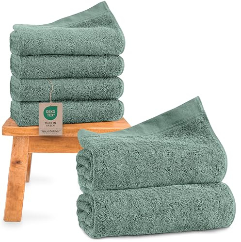 Hausfelder Handtücher Set Mintgrün - Badetücher Set mit Aufhängschlaufen 70x140 & 50x100 cm, 100% Baumwolle Frottee 500g/m² Duschhandtuch & Handtuch, 6-teilig (2 Badetücher + 4 Handtücher)