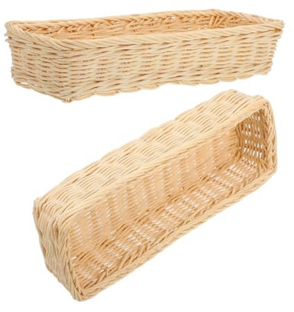 PRETYZOOM 2pcs White Rattan Woven Storage Basket for Silverware Tableware and Utensil Organization in Kitchen Dining