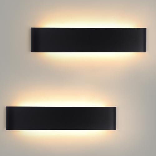 YCZM 2 Piezas 24W Aplique Pared Interior 38CM LED Lampara de Interior Modernos 2880LM Apliques Pared Dormitorio Negro Luz de Aluminio Lámpara de Pared Interior 3 Temperatura de Color Se puede elegir