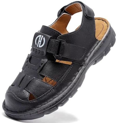 GURGER Sandaler män läder utomhus trekkingsandaler stängda tår stl. 40–47, svart, 43 EU