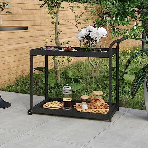 NQJIBUE Home Garden,Bar Cart Black 100x45x83cm Poly Rattan