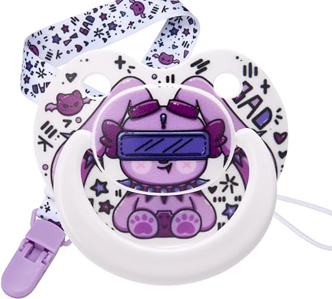 Somniumnight Cute Groß Schnuller für Erwachsene: groß Schild Schnuller für Anxiety mit Fledermäuse Cilp – Bad Rock Bunny Silikonsauger für Schlaf mit Case
