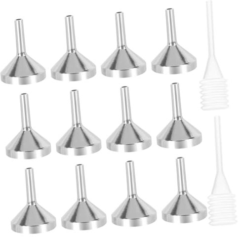 FUNOMOCYA Embudo Mini Pequeño 12 Piezas Acero Inoxidable Aluminio con 2 Pipetas de 3 Ml Accesorios de Laboratorio para Llenar Perfume y Líquidos en Cocina y Hogar