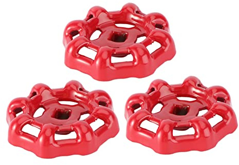 3 Stück Handrad aus Metall aus Gusseisen, Rotes Absperrhandrad | Wasser Absperrventil, Flachboden Design, Zuverlässige Abdichtung, Leichtes Öffnen und Schließen