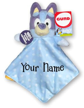 GUND Blue Sustainably Soft Plush Lovey, Made with Recycled Materials, Baby Blanket with Stuffed Animal, Blue, 13” (Personalized)