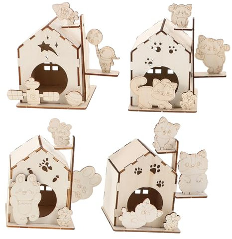CIYODO 4stücke Holz Vogelhaus Set Zum Selbermachen Für Junge Mädchen Mit Puzzlekonstruktion Für Garten Und Terrasse Zum Bemalen Und Basteln Als Kreative Kunstbedarfsartikel