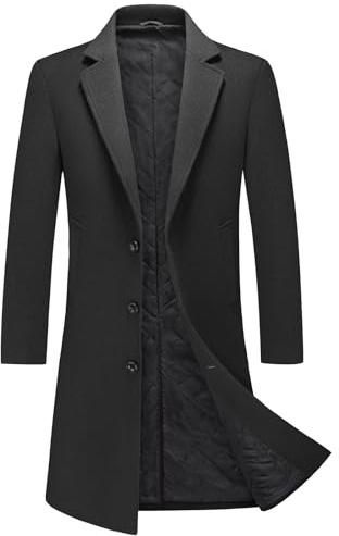 MODFUL Mens Long Wool Trench Coat Padded Knee Length Warm Overcoat Casual Peacoat Slim Fit Outwear